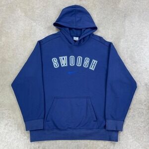 Vintage Y2K Nike sweatshirt Size XL Navy Blue Hoodie Swoosh Logo Spell Out